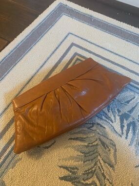 Lauren Merkin Pleated Leather Clutch in Cognac Brown